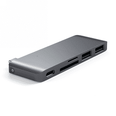 Miramarket Satechi Type-C USB Passthrough Hub - aluminijasto vozlišče za mobilne naprave USB-C (USB-C 60W, 2x USB-A, bralnik kartic micro/SD) (vesoljsko siva)