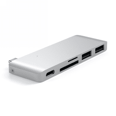 NEW Satechi Type-C USB Passthrough Hub - aluminijasto vozlišče za mobilne naprave USB-C (USB-C 60W, 2x USB-A, bralnik kartic micro/SD) (srebrna)