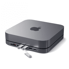 NEW Satechi Aluminum Hub - Aluminijasto stojalo za Mac Mini z USB-C Hubom (USB-C, 3x USB-A, bralnik kartic micro/SD, priključek jack) (vesoljsko siva)