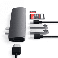 Miramarket Satechi Pro Hub Adapter - aluminijasto vozlišče z dvema USB-C za MacBook (2x USB-C, 2x USB-A, 4K HDMI, bralnik kartic micro/SD) (vesoljsko siva)