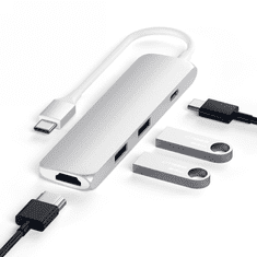 NEW Satechi Aluminium Adapter Slim - aluminijast adapter za mobilne naprave USB-C (USB-C, 4K HDMI, 2x USB-A) (srebrn)