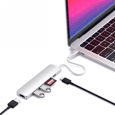 NEW Satechi Aluminium Adapter Slim v2 - potovalni adapter iz aluminija za mobilne naprave USB-C (USB-C, 2x USB-A, 4K HDMI, bralnik kartic micro/SD) (srebrn)