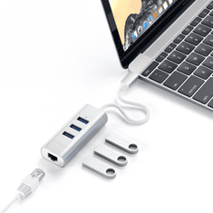 NEW Satechi Aluminium Hub 2v1 - aluminijasto vozlišče za prenosne in namizne računalnike USB-C (3x USB-A, Ethernet) (srebrna)