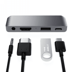 NEW Satechi Aluminium Mobile Pro Hub - vozlišče za mobilne naprave USB-C (USB-C 60W, 4K HDMI, USB-A 3.0, priključek jack) (vesoljsko siva)