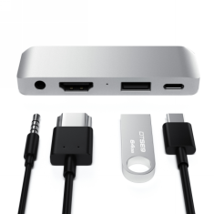 NEW Satechi Aluminium Mobile Pro Hub - vozlišče za mobilne naprave USB-C (USB-C 60W, 4K HDMI, USB-A 3.0, priključek jack) (srebrna)