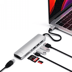 NEW Satechi Aluminium Adapter Slim - potovalni adapter iz aluminija za mobilne naprave USB-C (USB-C, 2x USB-A, 4K HDMI, bralnik kartic micro/SD, Ethernet) (