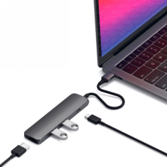 NEW Satechi Aluminium Adapter Slim - aluminijast adapter za mobilne naprave USB-C (USB-C, 4K HDMI, 2x USB-A) (vesoljsko siva)