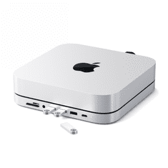 NEW Satechi Aluminum Hub - Aluminijasto stojalo za Mac Mini z USB-C Hubom (USB-C, 3x USB-A, bralnik kartic micro/SD, priključek jack) (srebrno)