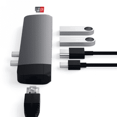 Miramarket Satechi Type-C Pro Hub - aluminijasto vozlišče z dvema USB-C za MacBook (USB-C PD 87W, 2x USB-A, HDMI 4K, bralnik kartic micro/SD, Gigabit Ethernet) (prostor