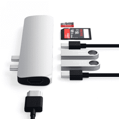 Miramarket Satechi Pro Hub Adapter - aluminijasto vozlišče z dvojnim USB-C za MacBook (2x USB-C, 2x USB-A, 4K HDMI, bralnik kartic micro/SD) (srebrna)