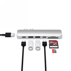 Miramarket Satechi Pro Hub Adapter - aluminijasto vozlišče z dvojnim USB-C za MacBook (2x USB-C, 2x USB-A, 4K HDMI, bralnik kartic micro/SD) (srebrna)