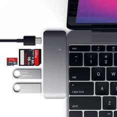 NEW Satechi Type-C USB Passthrough Hub - aluminijasto vozlišče za mobilne naprave USB-C (USB-C 60W, 2x USB-A, bralnik kartic micro/SD) (vesoljsko siva)