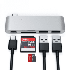 Miramarket Satechi Type-C USB Passthrough Hub - aluminijasto vozlišče za mobilne naprave USB-C (USB-C 60W, 2x USB-A, bralnik kartic micro/SD) (srebrna)