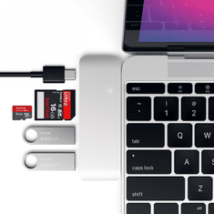 Miramarket Satechi Type-C USB Passthrough Hub - aluminijasto vozlišče za mobilne naprave USB-C (USB-C 60W, 2x USB-A, bralnik kartic micro/SD) (srebrna)