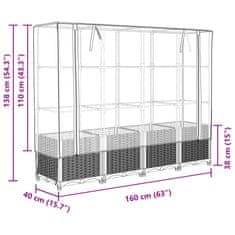 Vidaxl Visoka greda s prevleko za rastlinjak videz ratana 160x40x138cm