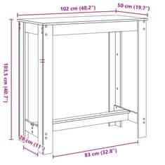 Vidaxl Barska miza rjavi hrast 102x50x103,5 cm inženirski les