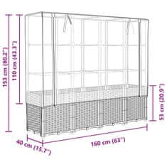 Vidaxl Visoka greda s prevleko za rastlinjak videz ratana 160x40x153cm