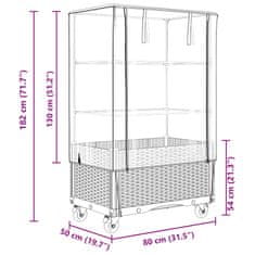 Vidaxl Visoka greda s prevleko in kolesi videz ratana 80x50x182 cm