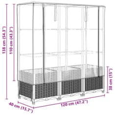 Vidaxl Visoka greda s prevleko za rastlinjak videz ratana 120x40x138cm