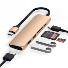 Miramarket Satechi Aluminum Adapter V2 - aluminijasti adapter za mobilne naprave USB-C (USB-C PD, 2x USB-A, 4K HDMI, bralnik kartic micro/SD, Ethernet) (zlat) [eo