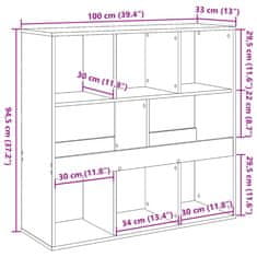 Vidaxl Pregrada za prostor črna 100x33x94,5 cm inženirski les