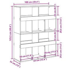 Vidaxl Pregrada za prostor bela 100x33x125,5 cm inženirski les