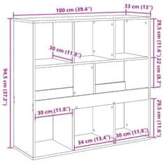 Vidaxl Knjižna omara/pregrada dimljeni hrast 100x33x94,5 cm