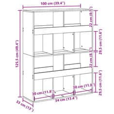 Vidaxl Pregrada za prostor dimljen hrast 100x33x125,5 cm inž. les