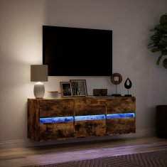 Vidaxl Stenska TV omarica z LED lučkami dimljeni hrast 130x31x45 cm