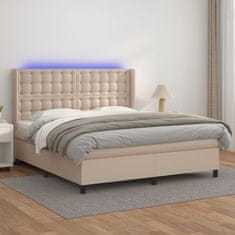 Vidaxl Box spring postelja vzmetnico LED kapučino 180x200 cm um. usnje