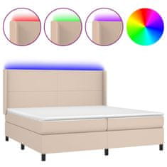 Vidaxl Box spring postelja vzmetnico LED kapučino 200x200 cm um. usnje