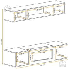 Trianova Polica+kamin FLY N3 160 cm delno LED - bel