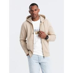 OMBRE Moška bombažna jopa z zadrgo BASIC beige MDN126887 XXL