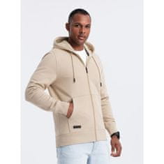 OMBRE Moška bombažna jopa z zadrgo BASIC beige MDN126887 XXL