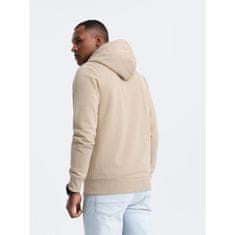 OMBRE Moška bombažna jopa z zadrgo BASIC beige MDN126887 XXL