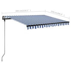 Vidaxl Ročno zložljiva tenda z LED lučkami 300x250 cm modra in bela