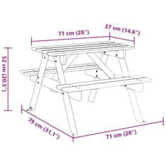 Vidaxl Piknik miza za 4 otroke z luknjo za senčnik trden les jelke