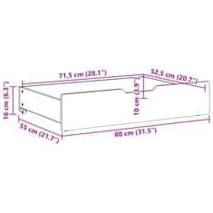 Vidaxl Predal za posteljo 2 kosa rjava 80x55x16 cm trdna borovina