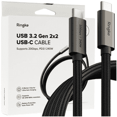 RINGKE RINGKE USB 3.2 GEN 2X2 TYPE-C KABEL PD240W 200CM ČRN