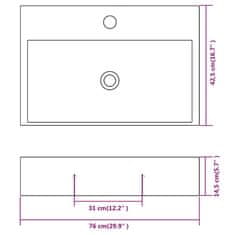 Vidaxl Umivalnik z odprtino za armaturo bela keramika 76x42,5x14,5 cm