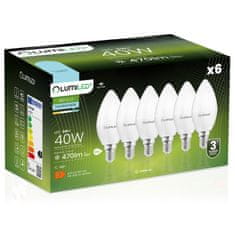 LUMILED 6x LED žarnica E14 B35 5W = 40W 470lm 6500K Hladno bela 180°