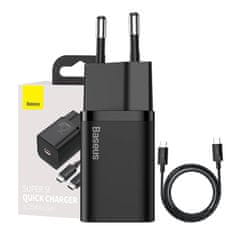 BASEUS Baseus Super Si hitri polnilec 1C 25W s kablom USB-C za USB-C 1m (črn)