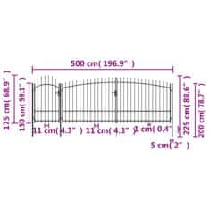 Vidaxl Vrtna ograjna vrata s koničastimi vrhovi 5x2,25 m črna