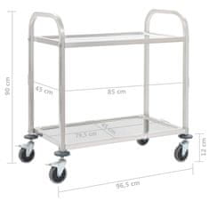 Vidaxl Kuhinjski voziček 2-nadstropni 96,5x55x90 cm nerjaveče jeklo