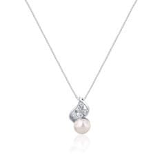 JwL Luxury Pearls Nežna ogrlica s pravimi biseri in cirkoni JL0749 (verižica, obesek)