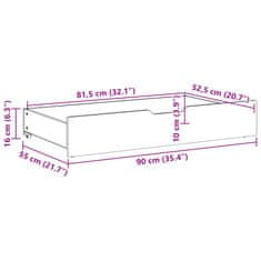 Vidaxl Predal za posteljo s kolesi 2 kosa 90x55x16 cm trdna borovina