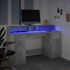 Vidaxl Pisalna miza z LED lučkami betonsko siva 140x55x91 cm inž. les