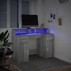 Vidaxl Pisalna miza z LED lučkami siva sonoma 120x55x91 cm inž. les