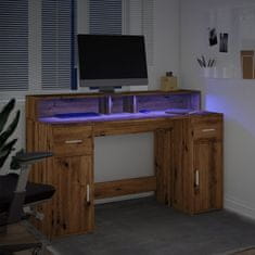 Vidaxl Pisalna miza z LED lučkami artisan hrast 140x55x91 cm inž. les