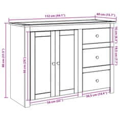 Vidaxl Komoda s predali Panama 112x40x80 cm trdna borovina